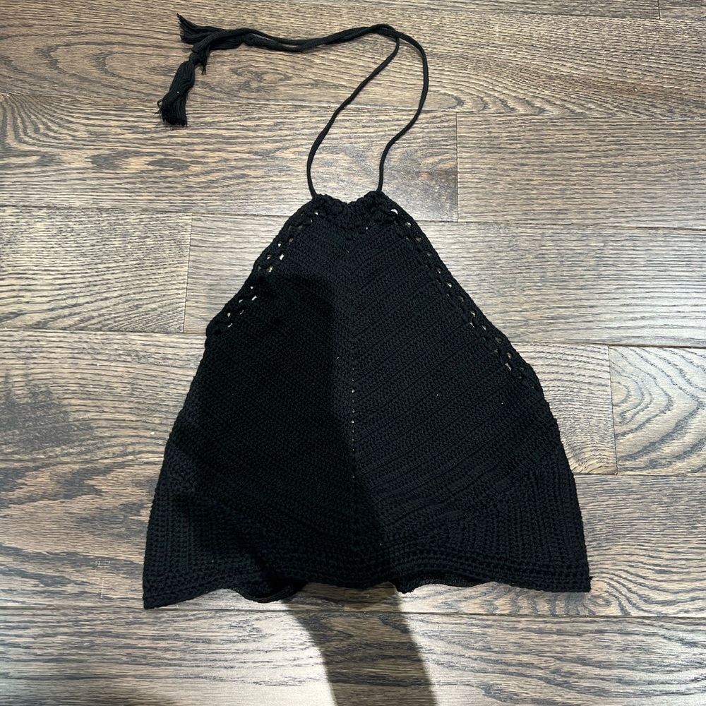 Free People Black Crochet Halter Crop Top